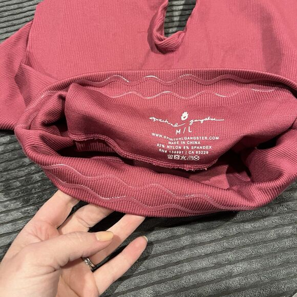 Spiritual Gangster Women's Pink Ribbed Leggings Size M/L Stick Waist EUC - Picture 4 of 9